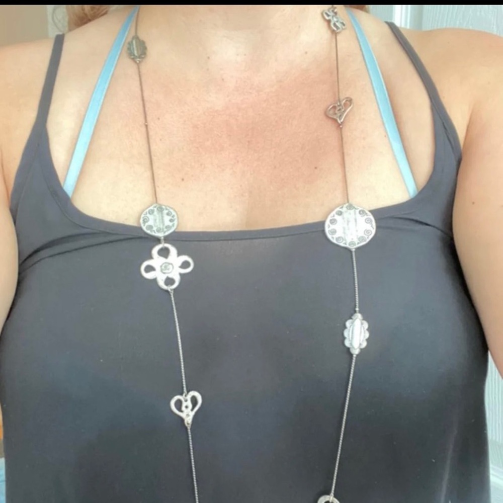 Long silver charm necklace